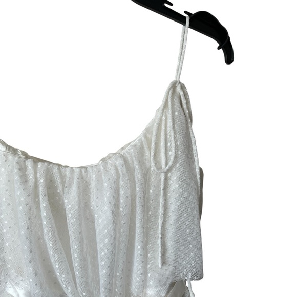 NWT Lulus White Adorable Event Swiss Dot Mesh One Shoulder Mini Dress Small - Picture 5 of 12